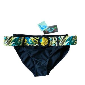 Bikini Bay Womens Size 10 Swim Bottoms Black Colorful Belt NEW MSRP $39.99